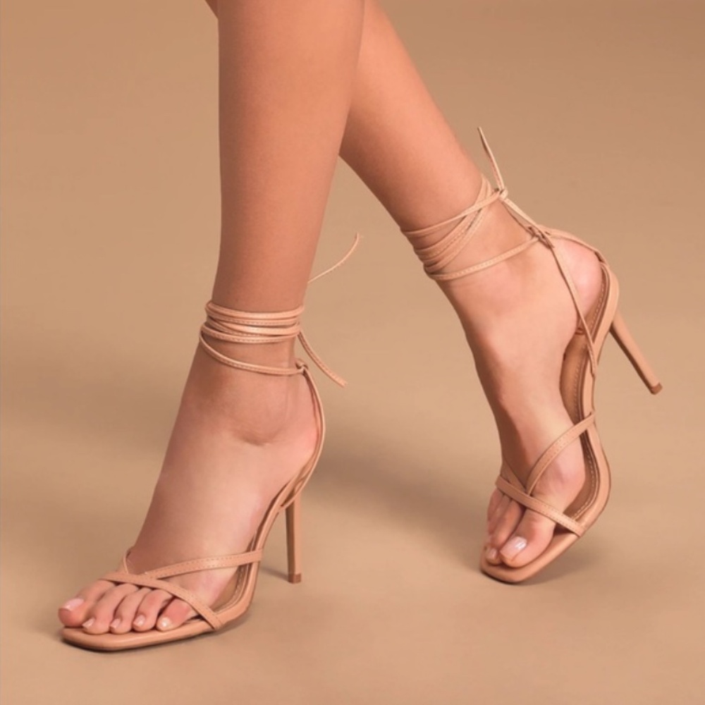 Lulus NWT Simonee Light Nude Lace-Up High Heel Sandals size 8.5